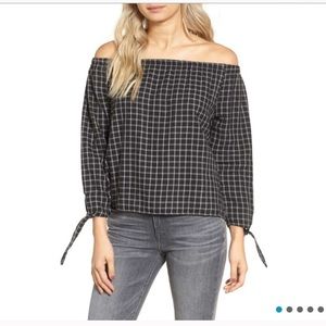MADEWELL PLAID OFF THE SHOULDER TOP